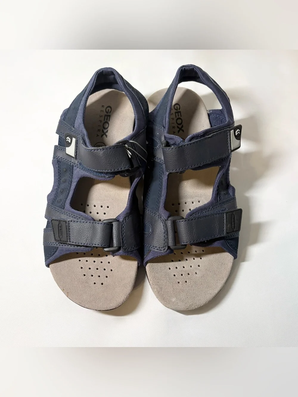 Geox Strada Navy Dual Hook and Loop Adjustable Strap Men’s Sandals Size 9